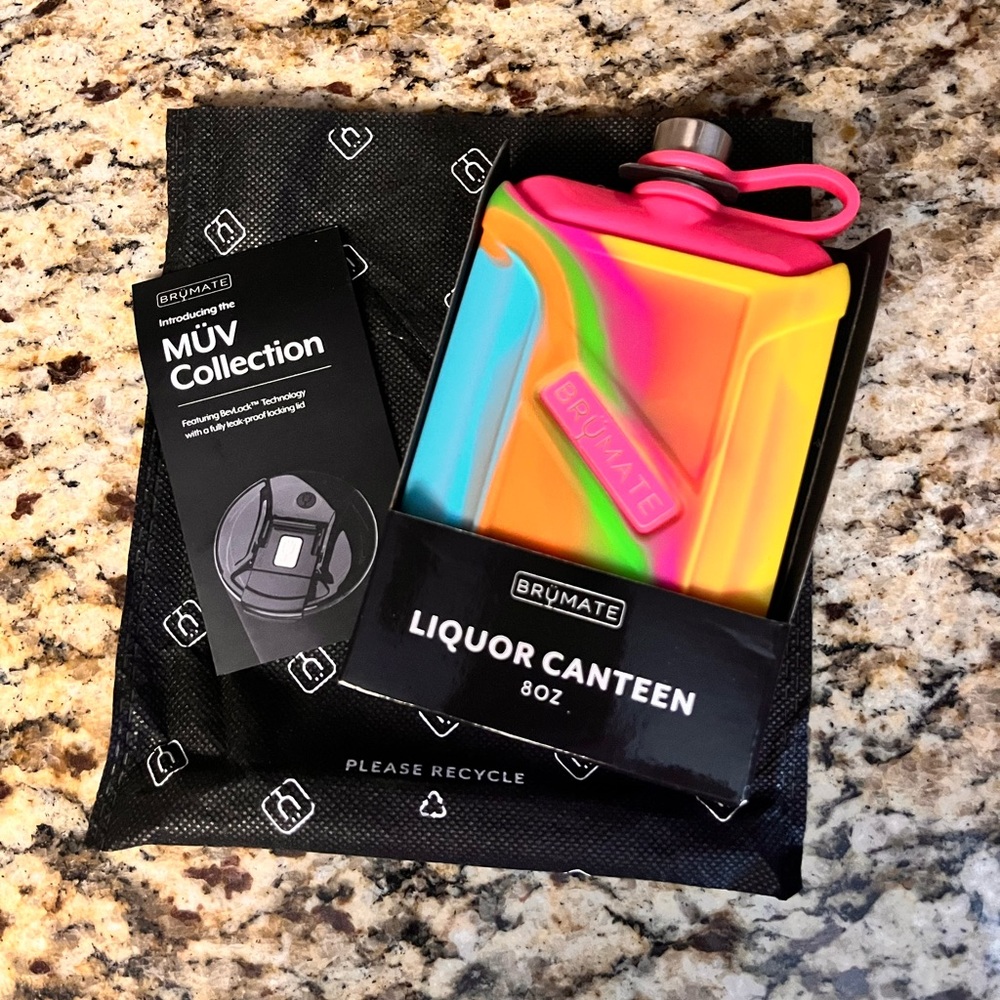 BruMate Liquor Canteen Flask 8oz Neon Pink Tie Dye Swirl